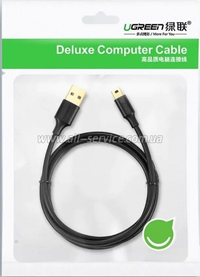 ���� ������ USB 2.0 AM to Mini 5P 3.0m 2A PVC black Ugreen (UGR-10386)