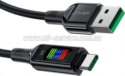 ���� ������ USB 2.0 AM to USB-C 1.2m 3A nylon with LED C7-04 black Acefast (6974316282785)
