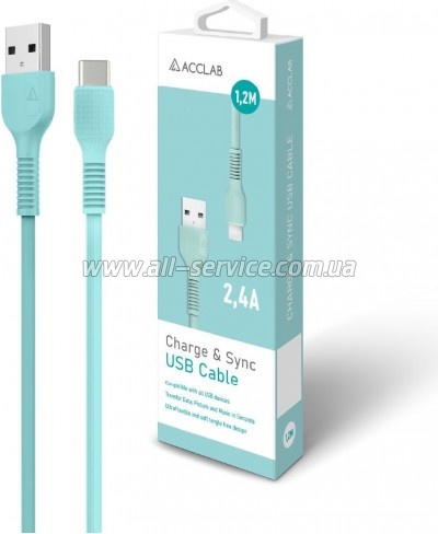 ���� ������ USB 2.0 AM to USB-C 1.2m Mint ACCLAB (1283126518256)
