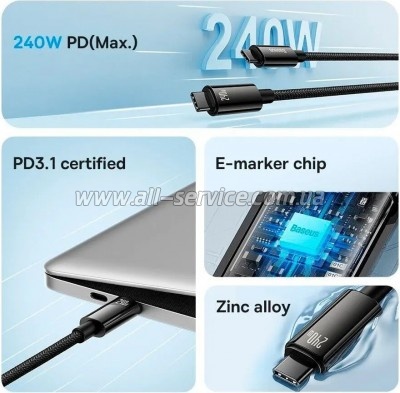 ���� ������ USB-C to USB-C 3.0m 240W black Baseus (CAWJ040201)