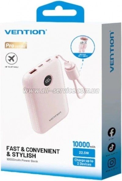 ������� ������������� Vention 10000mAh 22.5W PD Pink (FKAP0-C)