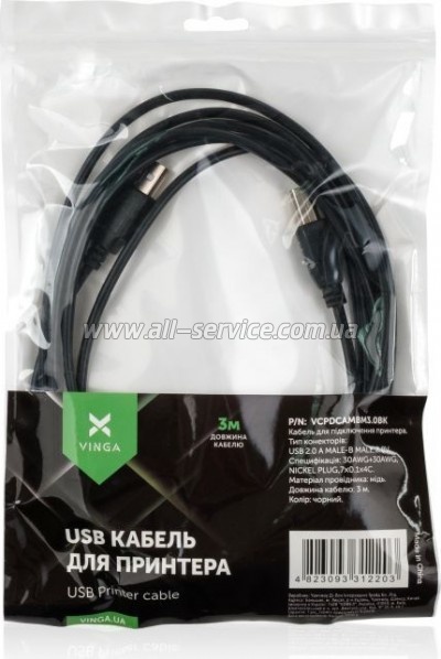    USB 2.0 AM/BM 3.0 m Vinga (VCPDCAMBM3.0BK)