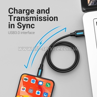 ���� ������ USB 3.0 AM to USB-C 1.5m black Vention (COZBG)