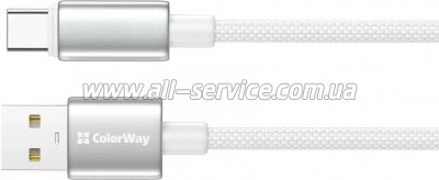 ���� ������ USB 2.0 AM to USB-C 1.0m 3A zinc alloy braided white ColorWay (CW-CBUC098-WT)