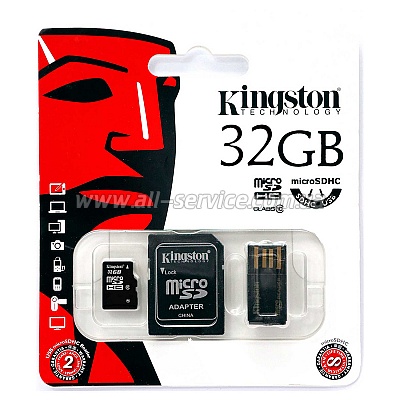   32GB KINGSTON microSDHC Class 10 + SD  + USB  (MBLY10G2/32GB)