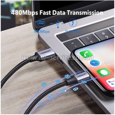 ���� ������ USB-C to Lightning 1.0m 3A 60W US304 black Ugreen (60759)