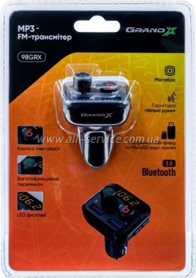 FM  Grand-X 98GRX MegaBass, Bluetooth V5.0 MicroSD, 2USB , MegaBass, han (98GRX)