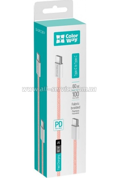 ���� ������ ColorWay USB-C to USB-C 1.0m 60W 3.0� pink (CW-CBPDCC061-P)