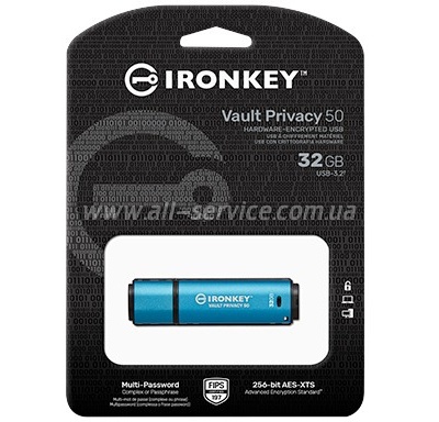  Kingston 64GB IronKey Vault Privacy 50 Blue USB 3.2 (IKVP50/64GB)