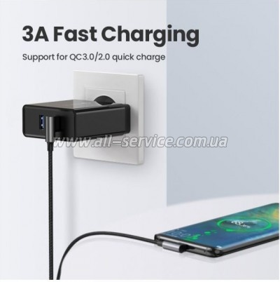 ���� ������ USB 2.0 AM to Type-C 1.0m US176 Both Angled 3A Black Ugreen (20856)
