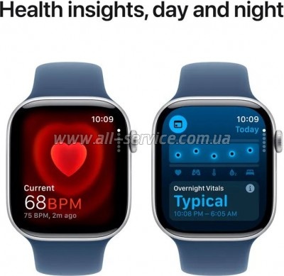 - Apple Watch Series 10 GPS 46mm Silver Aluminium Case with Denim Sport Band - S/M (MWWL3QH/A)