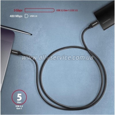 ���� ������ USB-C to USB-C 3.0m v3.2 Gen 1 PD 60W 3A black AXAGON (BUCM3-CM30AB)