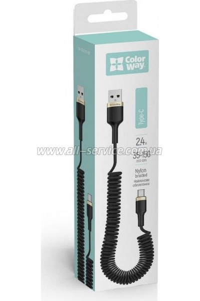 ���� ������ USB 2.0 AM to USB-C 1.0m spiral black ColorWay (CW-CBUC051-BK)