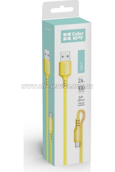 ���� ������ USB 2.0 AM to USB-C 1.0m soft silicone yellow ColorWay (CW-CBUC043-Y)