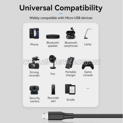 ���� ������ USB 2.0 AM to Micro 5P 2.0m black Vention (CTIBH)