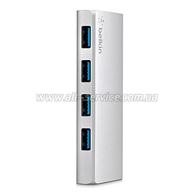 USB  BELKIN USB 3.0, Ultra-Slim Metal, 4  + USB-C , Silver (F4U088vf)