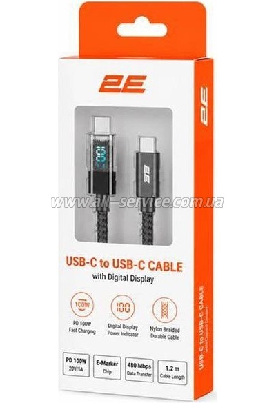 ���� ������ USB-C to USB-C 1.0m PD 100W Digital Display black 2E (2E-CC100-BL)