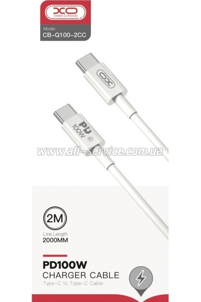 ���� ������ USB-C to USB-C 2.0m 100W white XO (CB-Q100-2CC)