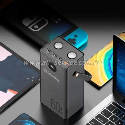   ColorWay 60000 mAh Powerful PD/ 65W, QC/ 4.0, AFC, FCP, Black (CW-PB600LPA5BK-PDD)