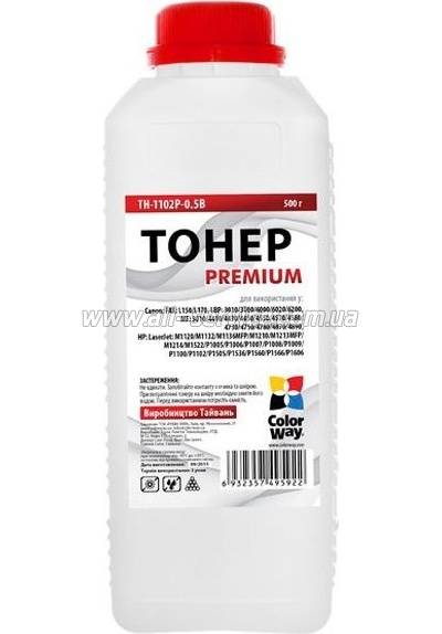 Тонер ColorWay Premium HP LJ P1102/ P1606/ Canon 725/ 728 бутль 500г (TH-1102P-0.5B) Тонер ColorWay Premium HP LJ P1102/ P1606/ Canon 725/ 728 бутль 500г (TH-1102P-0.5B)