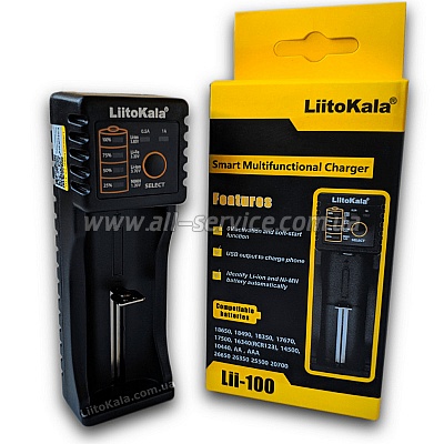     Liitokala 1 Slot, LED , USB, Li-ion/ Ni-MH/ Ni-Cd/ AA/ A/ AAAA/  (Lii-100)