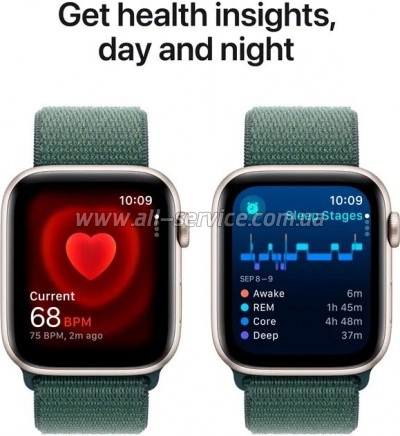 - Apple Watch SE 2024 GPS 44mm Starlight Aluminium Case with Lake Green Sport Loop (MXEW3QH/A)