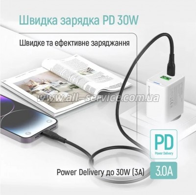���� ������ USB-C to USB-C 1.0m 3A 60W warm light gray ColorWay (CW-CBPDCC092-GR)