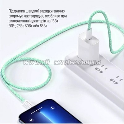 ���� ������ ColorWay USB-C to USB-C 1.0m 60W 3.0� green (CW-CBPDCC061-G)