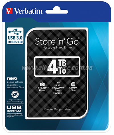  Verbatim Store 'n' Go 4TB USB 3.0 Black (53223)