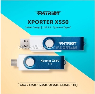  Patriot 256GB Xporter X550 USB 3.2/Type-C (PS256GX550AAD)