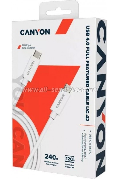 ���� ������ USB-C to USB-C 2.0m UC-42 5A 240W(ERP) E-MARK, white Canyon (CNS-USBC42W)