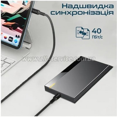 ���� ������ USB-C to USB-C 2.0m Promate (powerbolt240-2m.black)