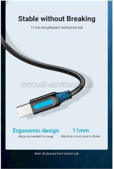 ������ ��� �������� USB 2.0 AM/BM 3.0m 480Mbps PVC black VENTION (COQBI)