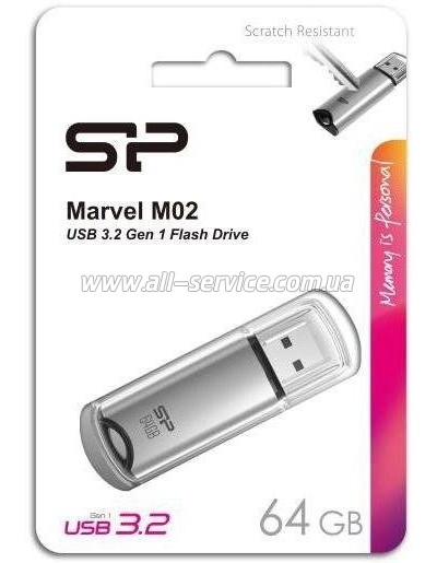 Silicon Power 64 GB Silicon M02 Aluminum Silver USB 3.2 (SP064GBUF3M02V1S)