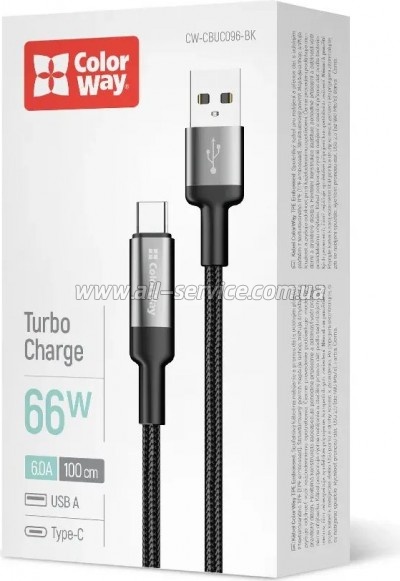 ���� ������ USB 2.0 AM to USB-C 1.0m 6A braided wire black ColorWay (CW-CBUC096-BK)