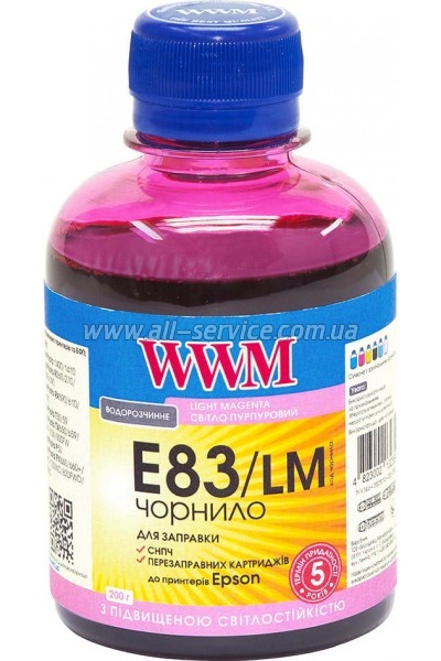 Чернила WWM для Epson Stylus Photo T50/ P50/ PX660 200г Light Magenta Водорастворимые (E83/LM) светостойкие Чернила WWM для Epson Stylus Photo T50/ P50/ PX660 200г Light Magenta Водорастворимые (E83/LM) светостойкие
