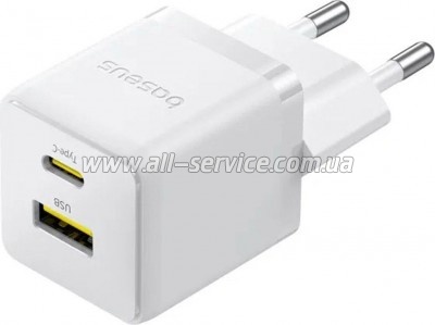 �������� ������� Baseus 1xUSB-C 30W + 1xUSB white (P1011160A213-00)