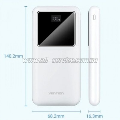   Vention 10000mAh 22.5W 3A PD, QC/3.0, LED Display, White (FHKW0)