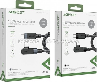 ���� ������ USB-C to USB-C 2.0m 5A 100W nylon C5-03 black Acefast (6974316281016)