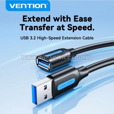 ���� ������ USB 3.2 AM/AF 2.0m 10Gbps PVC black Vention (CBOBH)
