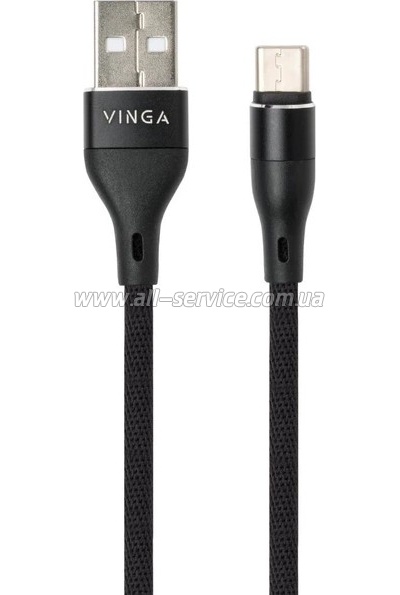���� ������ USB 2.0 AM to USB-C 0.3m cylindric nylon back Vinga (VCPDCTCCANB03BK)