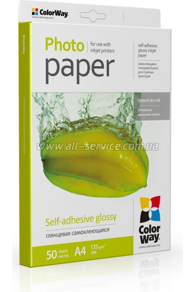 ���������� ColorWay Self-adhesive Glossy 135�/� A4 50� (PGS1358050A4)