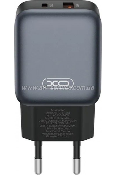 �������� ������� XO L154 USB-C PD 20W + USB-A QC3.0 Black (L154.black)
