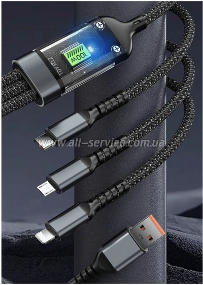 ���� ������ USB 2.0 AM to Lightning + Micro 5P + USB-C 1.2m 100W nylon black XoKo (SC-3100)