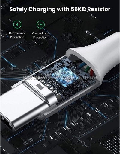 ���� ������ USB 2.0 AM to USB-C 0.25m 3A braided US288 white Ugreen (60129)