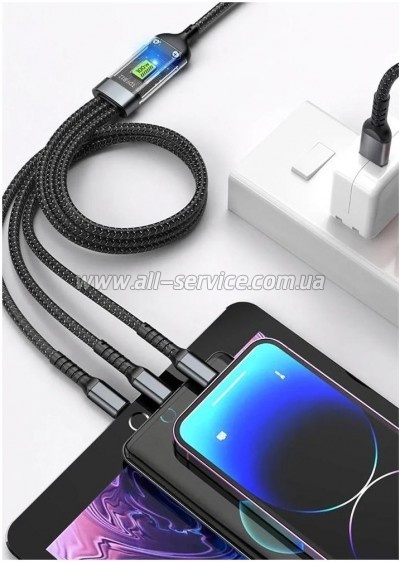 ���� ������ USB 2.0 AM to Lightning + Micro 5P + USB-C 1.2m 100W nylon black XoKo (SC-3100)