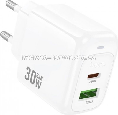 �������� ������� HOCO CS55A 1xUSB-C PD30W + 1xUSB QC3.0 white (6942007631549)