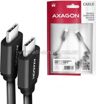 ���� ������ USB-C to USB-C 0.6m 60W black AXAGON (BUCM-CM10TB)