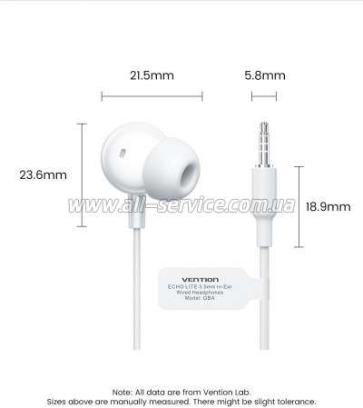 �������� Vention Echo Lite 3.5mm In-Ear Wired White (GBAWAV)