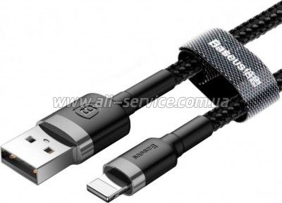 ���� ������ USB 2.0 AM to Lightning 2.0m Cafule 1.5A gray+black Baseus (CALKLF-CG1)